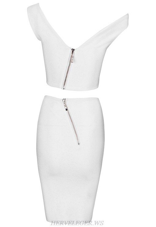 Herve Leger White Asymmetrical Two Piece Dress