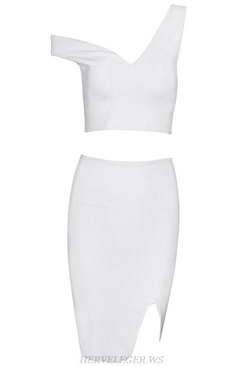 Herve Leger White Asymmetrical Two Piece Dress