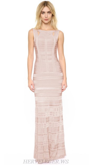 Herve Leger Nude Crochet Evening Gown