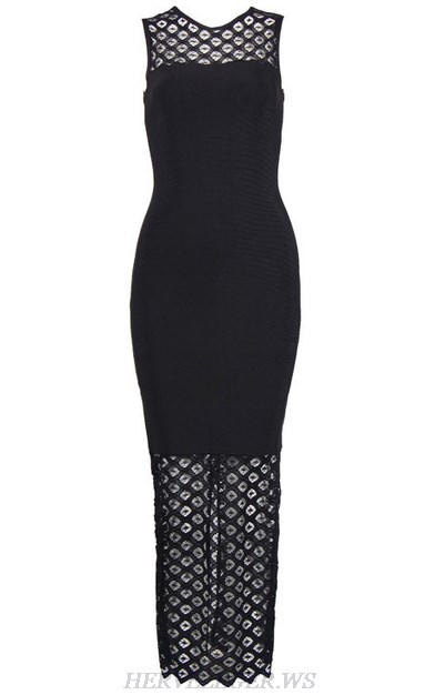 Herve Leger Black Crochet Lace Dress