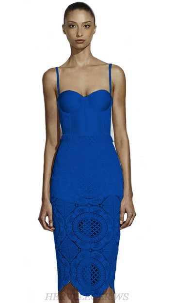 Herve Leger Blue Crochet Dress