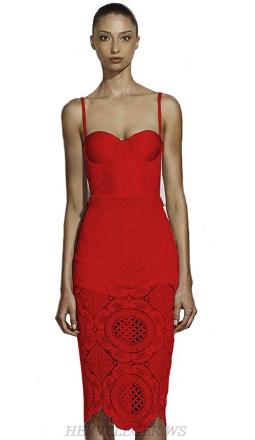 Herve Leger Red Crochet Dress