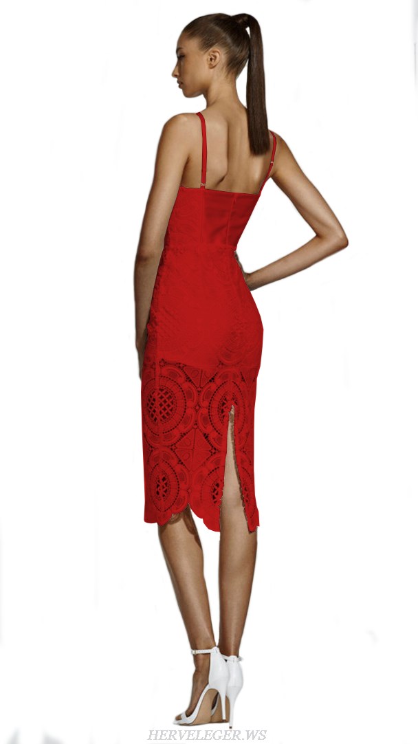 Herve Leger Red Crochet Dress