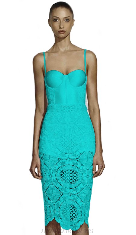 Herve Leger Turquoise Crochet Dress