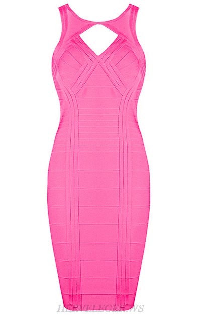 Herve Leger Hot Pink Cut Out Front Dress