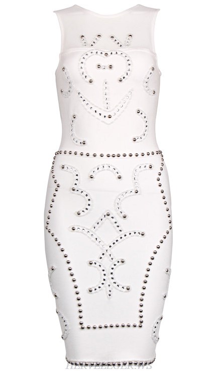 Herve Leger White Embedded Dress