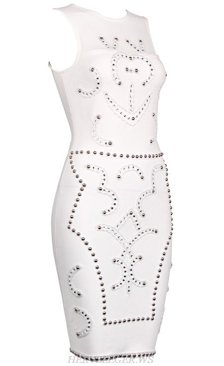 Herve Leger White Embedded Dress