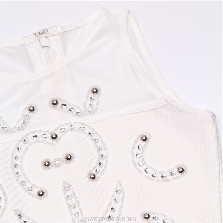 Herve Leger White Embedded Dress
