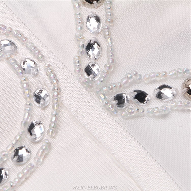 Herve Leger White Embedded Dress