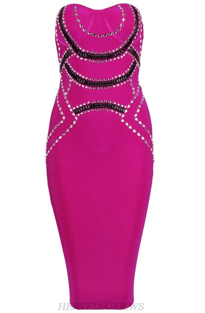 Herve Leger Pink Embellished Bustier Dress