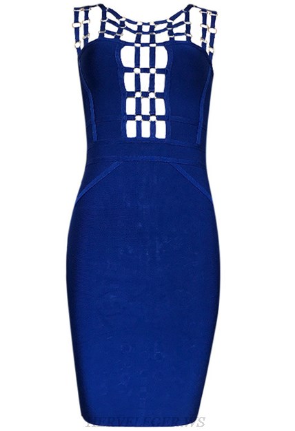Herve Leger Blue Embellished Strap Dress