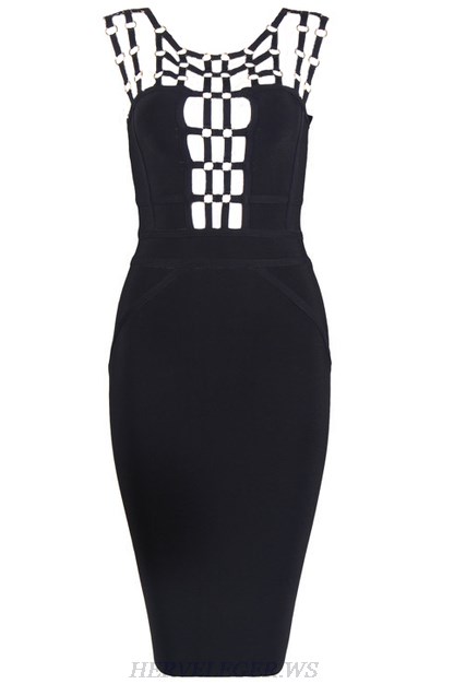 Herve Leger Black Embellished Strappy Dress
