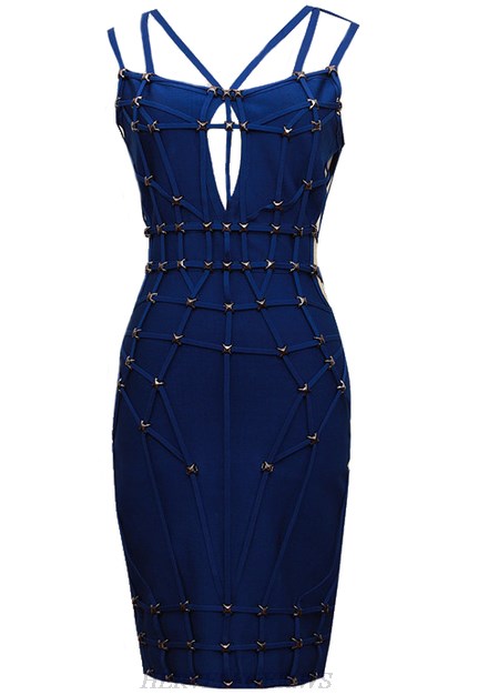Herve Leger Blue Embellished Strappy Dress
