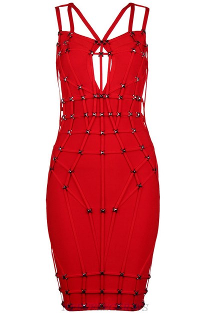 Herve Leger Red Embellished Strappy Dress