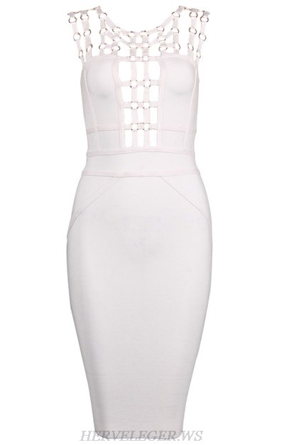 Herve Leger White Embellished Strappy Dress