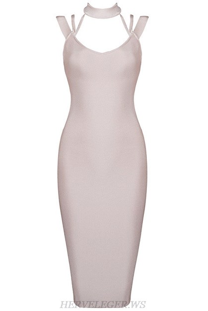 Herve Leger Nude Halter Strappy Dress