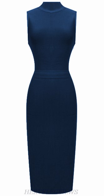 Herve Leger Blue High Neck Dress