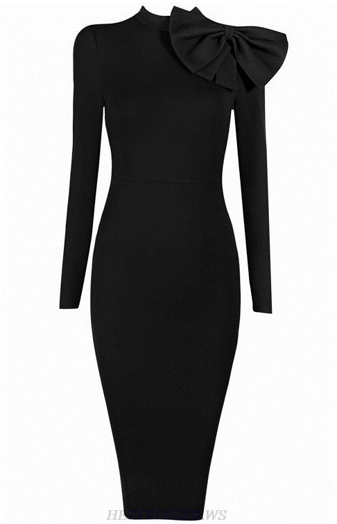 Herve Leger Black Long Sleeve Bow Detail Dress