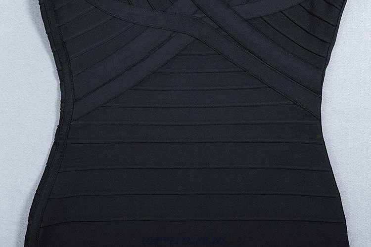 Herve Leger Black V Neck Long Sleeve Dress