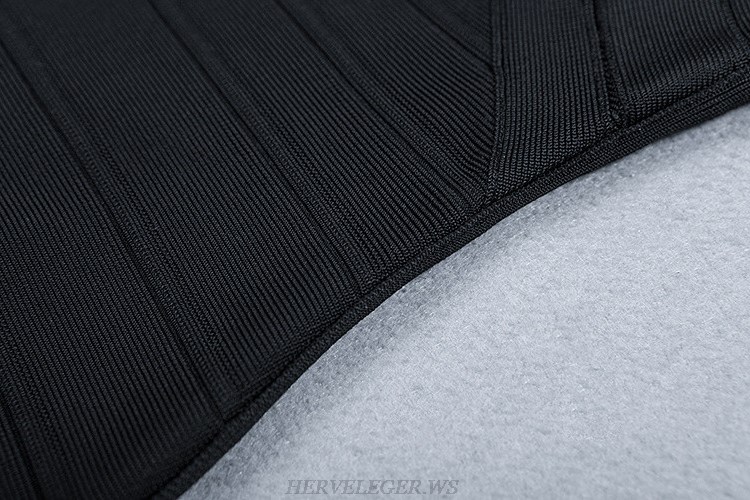 Herve Leger Black V Neck Long Sleeve Dress