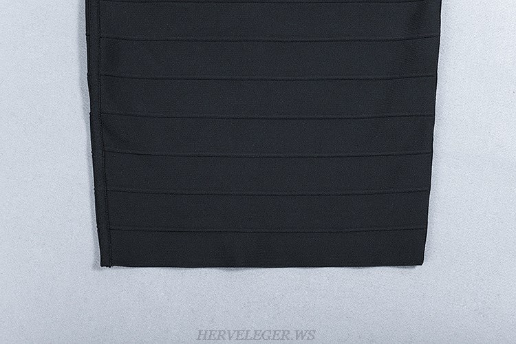 Herve Leger Black V Neck Long Sleeve Dress