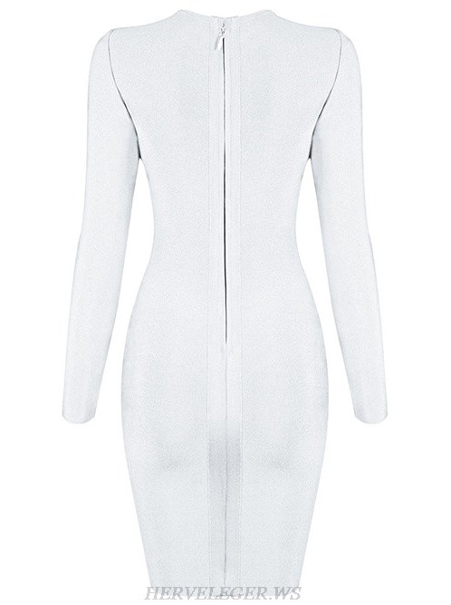 Herve Leger White Long Sleeve Twist Neck Dress