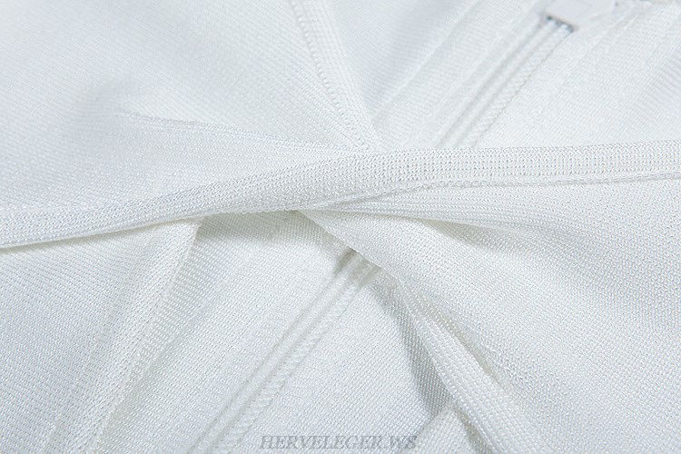Herve Leger White Long Sleeve Twist Neck Dress