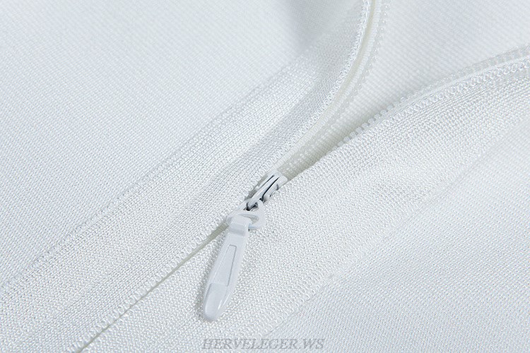 Herve Leger White Long Sleeve Twist Neck Dress