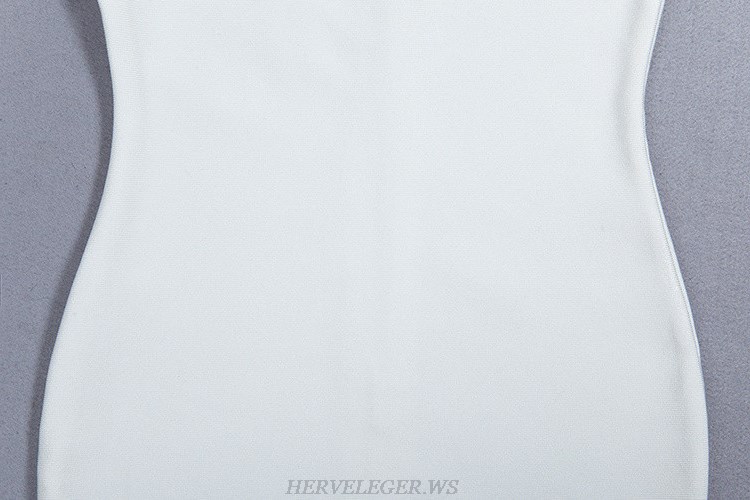 Herve Leger White Long Sleeve Twist Neck Dress