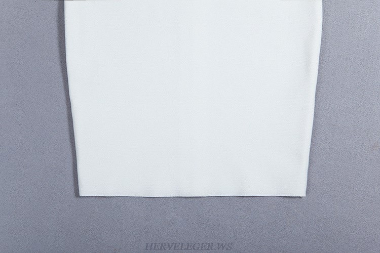 Herve Leger White Long Sleeve Twist Neck Dress