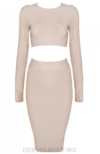 Herve Leger Nude Long Sleeve Two Piece Dress