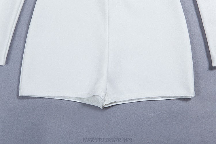 Herve Leger White V Neck Long Sleeve Two Piece Evening Dress
