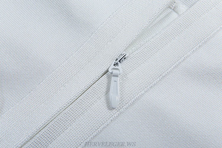 Herve Leger White V Neck Long Sleeve Two Piece Evening Dress