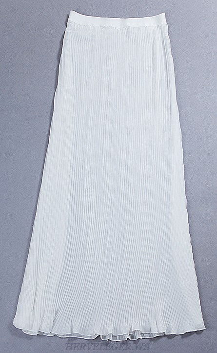 Herve Leger White V Neck Long Sleeve Two Piece Evening Dress