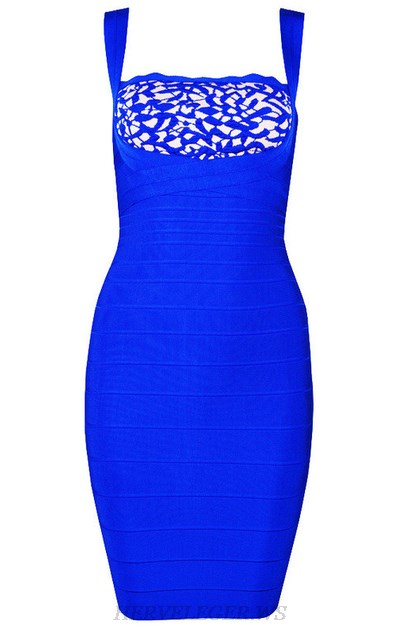 Herve Leger Blue Scalloped Patterned Dress