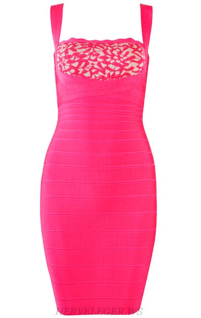 Herve Leger Pink Scalloped Patterned Dress