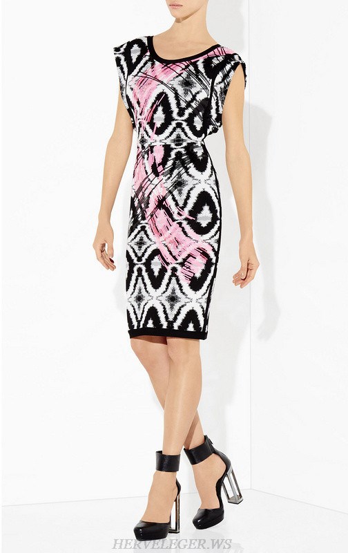 Herve Leger Black And Pink Sequin Detail Print Dress