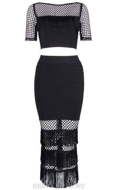 Herve Leger Black Short Sleeve Two Piece Dress