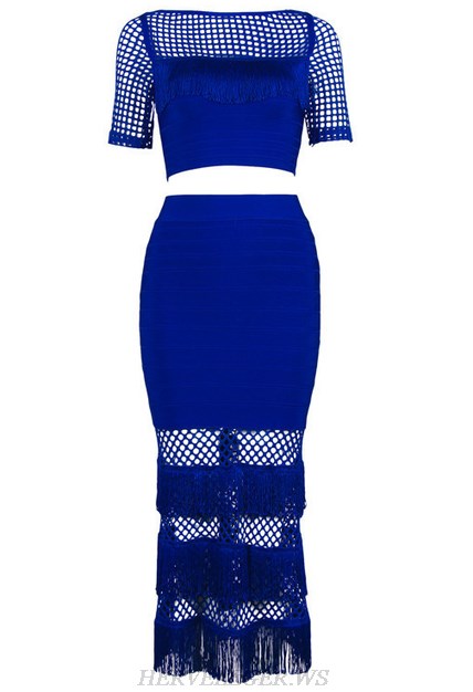 Herve Leger Blue Short Sleeve Two Piece Dress