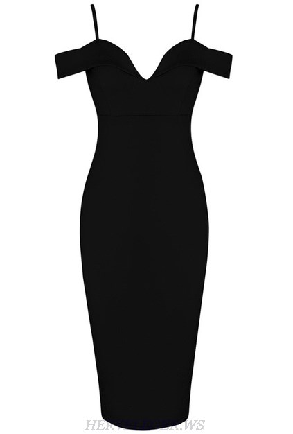 Herve Leger Black Sweetheart Bardot Strap Dress