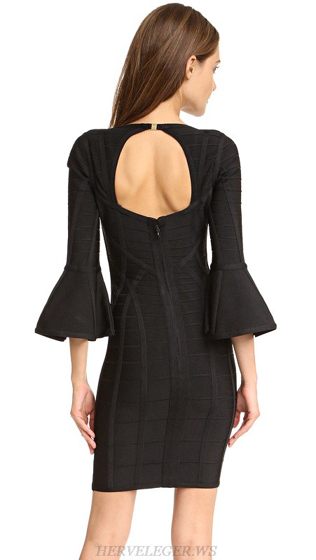 Herve Leger Black Trumpet Sleeve Dress