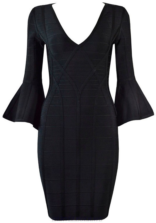 Herve Leger Black Trumpet Sleeve Dress