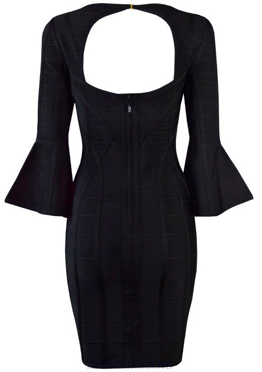 Herve Leger Black Trumpet Sleeve Dress