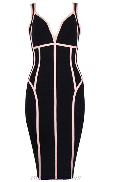 Herve Leger Black And Pink V Neck Dress
