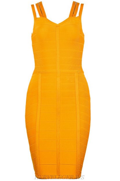 Herve Leger Light Orange Zipper Detail Dress