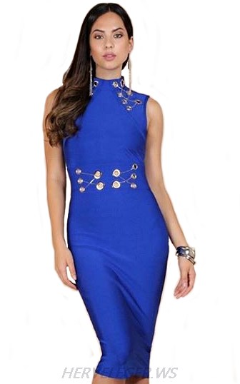 Herve Leger Blue Cut Out Backless Dress