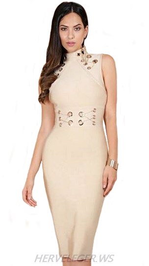 Herve Leger Nude Cut Out Backless Dress
