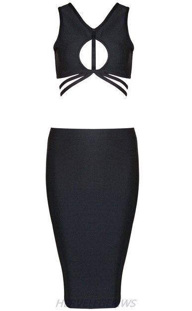 Herve Leger Black Cut Out Strappy Two Piece Dress