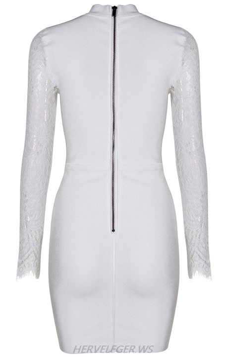 Herve Leger White Lace Long Sleeve Dress