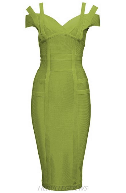 Herve Leger Green Strapless Bardot Dress